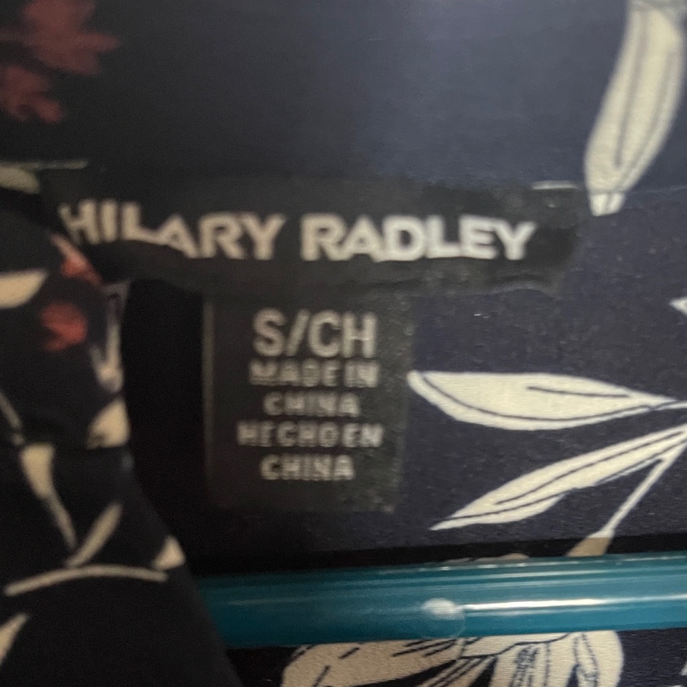 Hilary Radley Navy and White Patterned long sleeved blouse